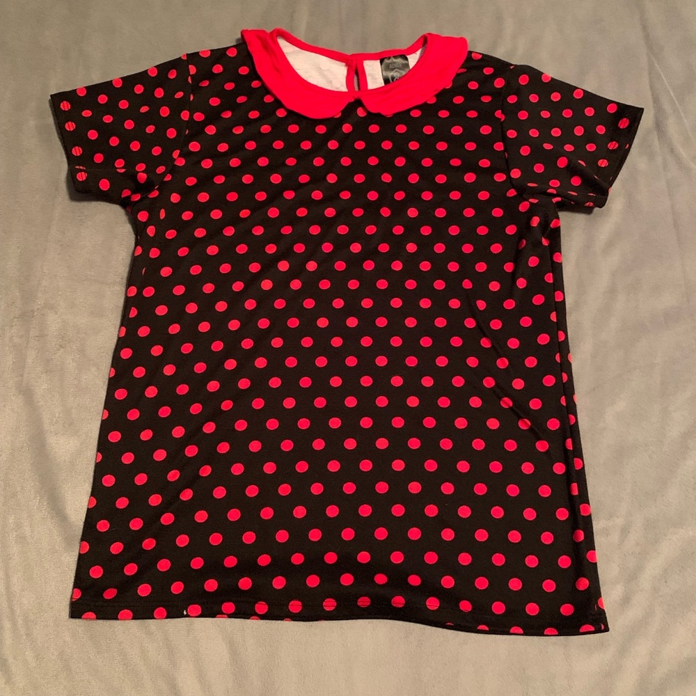 Agnes & Dora Black Red Neverland T EUC Size M Peter Pan collar pin up girl shirt